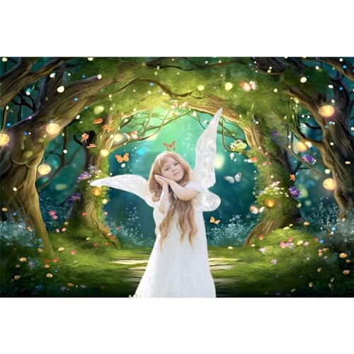9x6ft Enchanted Fairy Forest Backdrop Fairytale Wonderland Woodland Butterfly Flowers Tree Photography Background Princess Fairy Birthday Party Newborn Baby Shower Decor Banner Photo Prop - color: Blue, size: 9x6ft