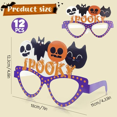 Halloween Party Favors - 12 PCS Paper Eyeglasses | Womens Halloween Costumes 2025 - Halloween Shirts Pajamas Sweatshirts - Trick or Treat Decorations Accessories Gifts Dress Makeup for Adults Girls - color: Black