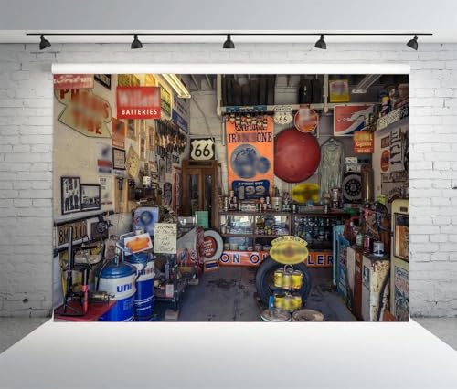 BELECO 20x10ft Fabric Route 66 Gas Station Museum Garage Backdrop for Photography Historic Route 66 Arizona, USA Background Photo Booth Studio Props - size: 20x10FT