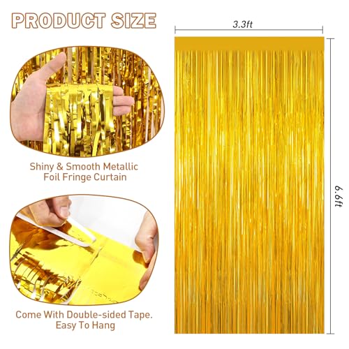 Gold Tinsel Backdrop Foil Fringe Curtains - 2 Packs Door Streamers Backdrop for Birthday Door Decorations, Party Supplies for Bachelorette, Graduation, Christmas, Disco Decor - color: Gold
