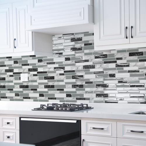 Art3d 20-Sheet Peel and Stick Kitchen Backsplash Tiles, Self-Adhesive Wall Tiles for Kitchen and Bathroom, 12"x12", Marble Grey