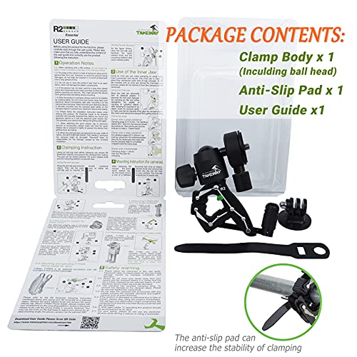 Adjustable Camera Clamp Mount with 360°Rotatable Mini Ball Head and 1/4" Screew Quick Release Tabletop C Clampod Bar Clamp for GoPro/Brinno/DSLR/MILC/SLR Camera and More Action Camera - style: R2