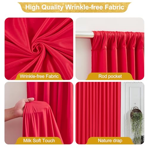 24x10FT Red Backdrop Curtains for Wedding Christmas, Wrinkle Free Polyester Photography Backdrop Drapes for Wedding Baby Shower Birthday Parties Stage Background Stand Decorations 4x10ft,6 Panels - color: Red, size: W4' x H10'(6 Panels)