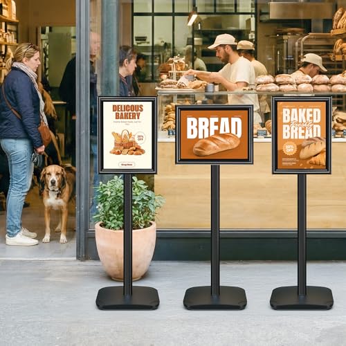 Pedestal Sign Holder Stand with Heavy Duty Base, 8.5x11 Inch Floor Standing Sign Holder, Vertical & Horizontal Menu Stand for Display Indoor/Outdoor Advertising, Poster, Restaurant Menu, Store, Black - color: Black, size: 8.5x11 in