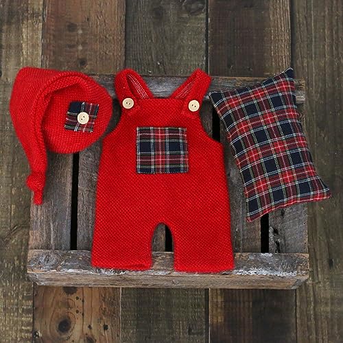 Christmas Newborn Baby Photo Shoot Props Outfits Crochet Clothes Santa Claus Red Hat Pants Photography Props - color: Red D