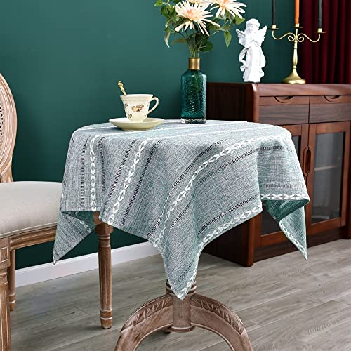 NEWISHER Rustic Farmhouse Embroidered Small Square Tablecloth Jacquard Striped Table Cloth Linen Texture Washable Fabric Side Table Cover Kitchen Dining Home Decoration Blue and Grey 36x36 inch - color: Blue and Grey, size: 36" x 36" (Square)
