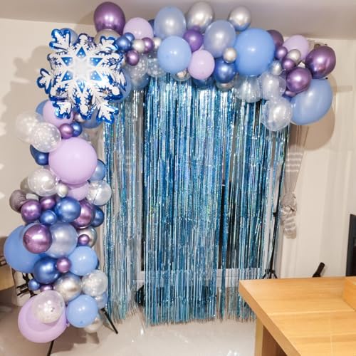 Jobkoo Blue Purple Silver Balloons 12 Inch Snowflake Balloons Metallic Silver Purple Blue Helium Party Balloon for Girls Birthday Ice Snow Winter Wonderland Baby Shower Christmas Party Decorations - color: Purple Blue