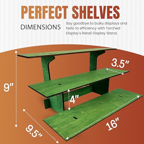 3-Tier Straight Retail Table Display Stand with Shelves for Products | 3 Step Straight Display Rack for Counter Top, Craft Shows, Farmers Market, Trade Shows, Pop ups, Soap Display, Candles (Green) - color: Green