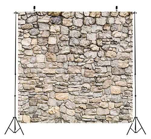 BELECO 10x10ft Fabric Grey Brick Stone Wall Backdrop Rock Stones Video Conference Background Vintage Stone Backdrop Birthday Party Decor Portrait Photoshoot Home Decor Studio Photography Photo Props - size: 10x10FT