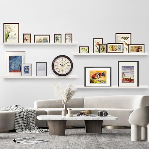 Picture Shelves for Wall,Long Floating Ledge Set of 4,Narrow Large Wood Rustic Photo Frames Vinyl Record Storage Display Nursery Kids Bookshelf Decor for Living Room Bedroom Kitchen,47'',White - color: White, size: 47 Inch