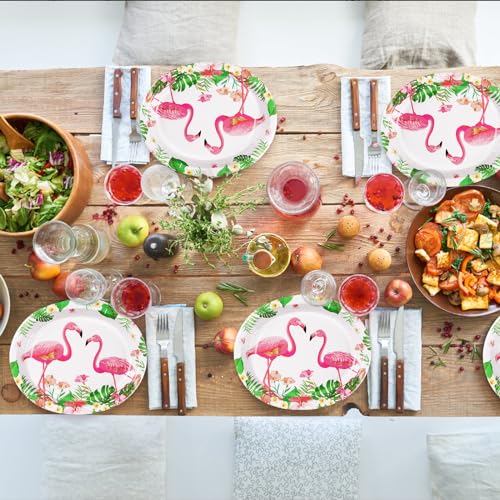 50 Pcs Flamingo Party Supplies - 10" X 12" Disposable 400 GSM Paper Plates for Tropical Luau Hawaiian Decoration - Girls Kids Summer Pool Birthday Party - style: Flamingo Oval Kit