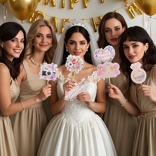 WILDREEDS 30pcs Wedding Photo Booth Props - Happy Wedding Selfie Props for Wedding Party Decorations - color: Wedding