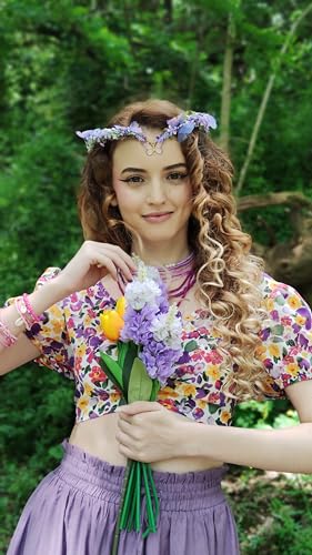 MOSTORY Handmade Fairy Butterfly Crown - Elf Flower Hadpiece Elven Headband for Women s Spring Wedding Maternity Shoot - color: Purple