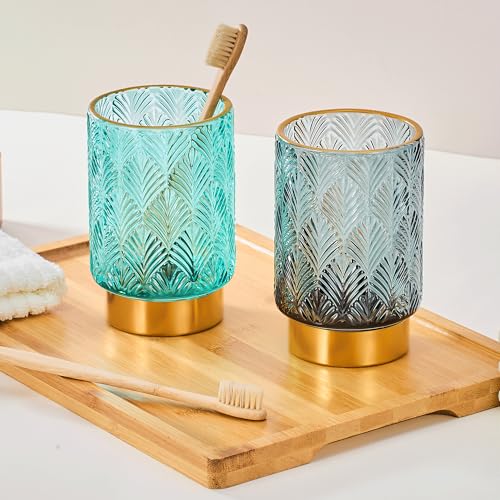 Makeup Brush Holder Organizer,Toothbrush Holders,Desk Pen Pencil Holder,Multifunctional Vintage Glass Brush Cup(A42-6-US) - color: Turquoise
