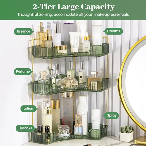 Aveniee Corner Bathroom Counter Organizer, 3 Tier Makeup Perfume Storage for Vanity, Countertop SkinCare Stand Shelf Holder for Women (Green) - color: Gem Green, size: 3 Tier