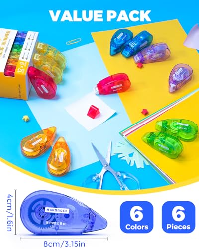 Marsrock Double-Sided Tape Roller for Scrapbooking 12-Pack (0.31IN x 30FT) Adhesive Tape Glue Runner, Scrapbook Supplies and Craft Supplies for Scrapbooking, Gift Wrapping and Photo Tape - color: Multicolor Glue Tape, size: 12PACK, 0.31IN x 30FT