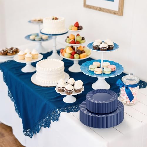 U-QE 60 Pcs Blue Plastic Plates for Party – Scalloped Blue Plates Disposable Heavy Duty – Include 30 10.25" Dinner & 30 7.25" Dessert Plate - Perfect for Parties, Weddings - color: Blue