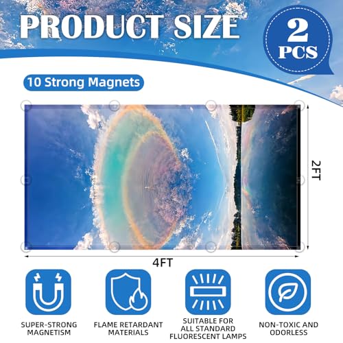 ANGSYLTH 2 Pcs Fluorescent Light Covers - 4 x 2 Feet Covers for Ceiling Lights, Magnetic Light Filters for Classroom, Office, Hospitals, Home (Blue Sky - Rainbow) - color: Blue Sky - Rainbow