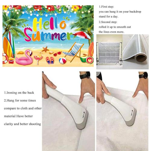 Hello Summer Backdrop Hawaiian Seaside Beach Photography Background Pool Party Background Hawaiian Tropical Themed Party Decorations Banner (7x5FT(210x150cm)) - size: 7x5FT(210x150cm)