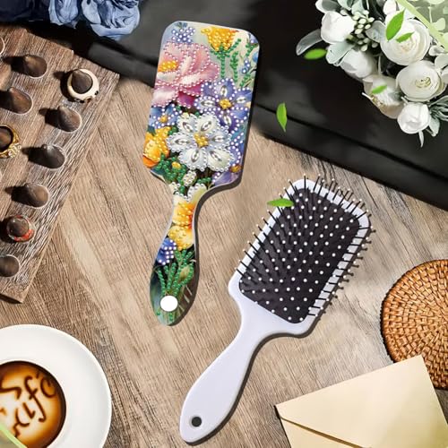 2Pcs Diamond Art Wooden Comb Craft Kit, 5D Special Shaped Rhinestone Diamond Painting Hair Accessories, DIY Sparkly Styling Comb for Daily Use Home Salon Decor (Butterfly Flower) - color: XX068 XX069