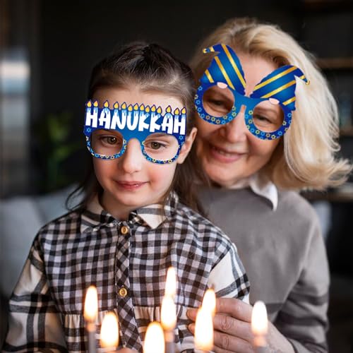 Estivaux 9 PCS Hanukkah Eyeglasses Fancy Chanukah Menorah Paper Eyewear Star of David Eyeglasses Jewish Festival Hanukkah Photo Props for Chanukah Christmas Party Favor Decorations - color: Style 1: 9pcs Chanukah