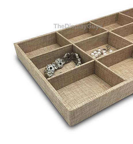 The Display Guys - Stackable Jewelry Organizer and Display Tray - for Drawers, Dressers, Store, Businesses (12 Compartments, Beige Burlap) - color: Beige Burlap, size: 12 Compartments