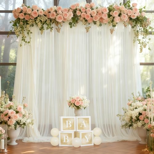 10x10 Ivory Tulle Backdrop Curtains for Parties, Sheer Backdrop Curtain Wedding Photo Background Drapes for Baby Shower Photography Birthday Party - color: Cream White, size: 10x10ft