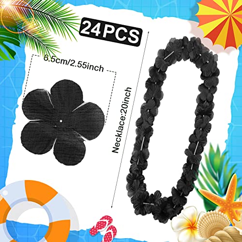 Hoteam 24 Counts Black Hawaiian Leis Necklace Tropical Flower Lei Floral Luau Party Decorations Hawaiian Flower Luau Necklaces Hula Dance Garland Headbands for Beach Birthday Wedding Party Favors - color: Black