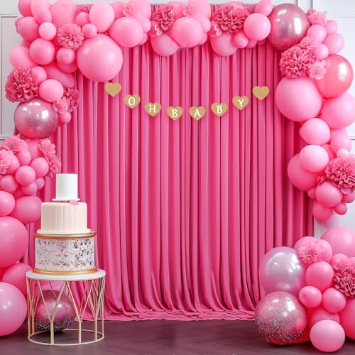 8x10FT Hot Pink Backdrop Curtains for Wedding Parties, Wrinkle Free Polyester Fuchsia Photography Backdrop Drapes for Baby Shower Birthday Parties Valentines Decorations 4x10ft,2 Panels - color: Hot Pink, size: W4' x H10'(2 Panels)
