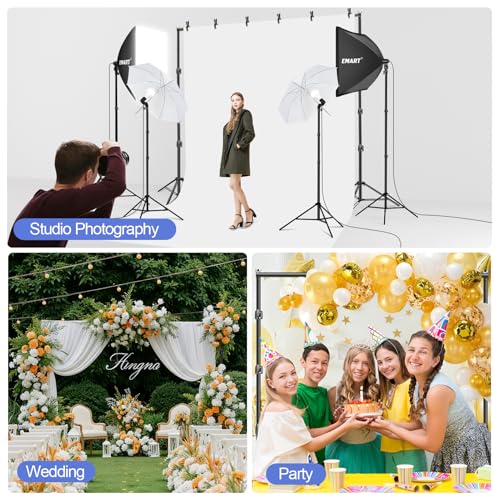 EMART 10x10ft Backdrop Stand Heavy Duty, Adjustable Photography Background Support System with 10x15ft Polyester Backdrop(Black/White/Green) for Photography Studio, Parties, Wedding, Video Shooting - size: 10x10ft(backdrop stand)/10x15ft(backdrop)