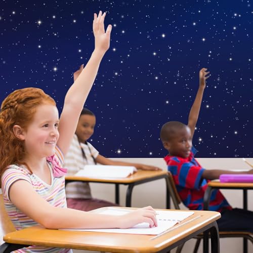120x47 in Bulletin Board Fabric Background Back to School Classroom Decoration Large Polyester Photography Backdrop for Class Home Office Wall Decor Pillows Curtains Crafts Starry - style: Blue Night Sky