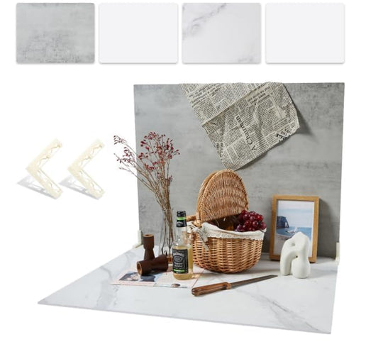 2 PCS 24x32 Inch Boards Photo Backdrop for Flat Lay, Food Table Top Photography Background, BEIYANG (Marble+Light Gray) - color: Marble + Light Gray 24x32