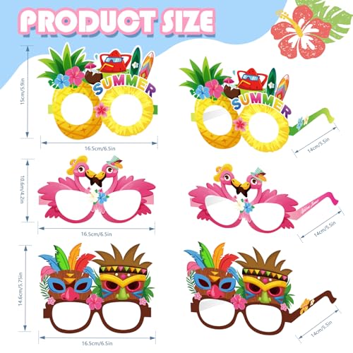Konsait 18 Pack Luau Beach Pool Summer Paper Glasses for Adults, Hawaiian Aloha Party Favors, Accessories & Photo Props
