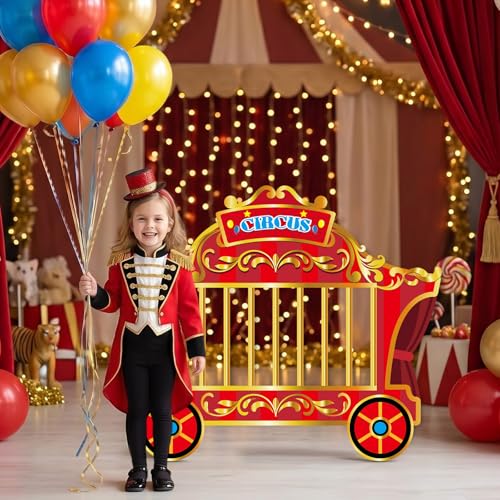 3ft Circus Cage Cardboard Cutout Stand up, Large Carnival Cart Photo Booth Prop for Birthday Party Decorations, Circus Theme Standee for Summer Events and Festivals Fair Entrance - color: Multi Color
