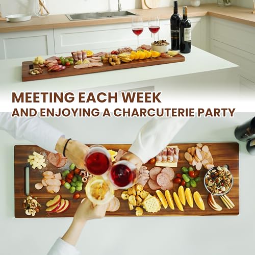 TIDITA 36" Large Acacia Wood Charcuterie Board with Handles - Extra Long Wooden Serving Cheese Boards - Rectangular Serving Platter for Meat Steak, Cracker Appetizers, Fruit Decorative Display Party - size: 36.4" x 11.3" x 1"