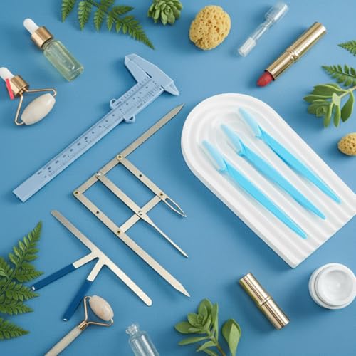 Weewooday 6 Pieces Tattoo Eyebrows Rulers 3 Point Positioning Ruler Mini Caliper Double Scale Vernier Calipers Eyebrow Caliper Microblading Ruler Measuring Tool with Eyebrow Shaver (Blue) - color: Blue