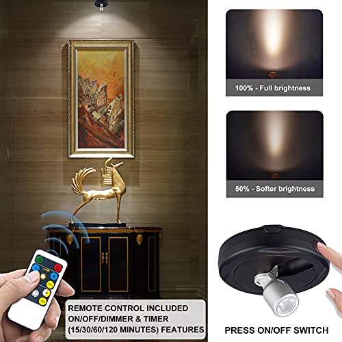 HAMVIDNE LED Spotlight, Battery Powered Picture Lights, Uplighting Indoor, Puck Lights with Remote, Stick Spot Light for Wall Display Dartboard Painting Artwork Accent-Silver - color: Black Silver, size: 2 Pack