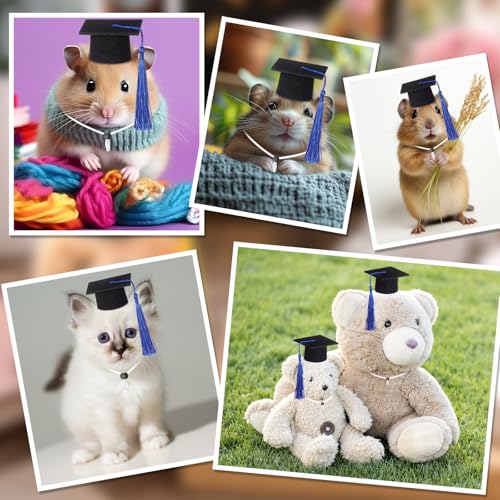 Eccliy 2 Pcs Pet Graduation Caps Mini Bachelor Hats with Tassel for Small Animal Guinea Pigs Hedgehog Bird Turtles Hamster Photo Props Graduation Holiday Festival Party Accessory(Blue) - color: Blue
