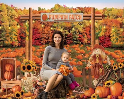 Fall Pumpkin Patch Backdrop 10x8ft Thanksgiving Halloween Autumn Pumpkins Haystack Maple Leaves Photo Background for Photography Festival Birthday Baby Shower Decorations Studio Photo Booth Props - color: Fall Pumpkin Patch