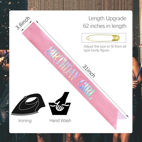 CIEHER Pink Birthday Sash - It's My Birthday - Glitter Fabric Sash for Girls - 62" L x 3.6" W - Adjustable - 1 Count (Pack of 1) - Female - Pink - HAIRBAND - color: Pink