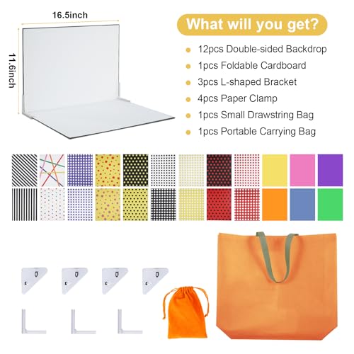 Meking 12Pcs 24Patterns Product Photography Backdrops Kit Small Photo Backdrop Colorful Polka Dot Flat Lay Background for Jewelry, Cosmetics,Crafts and Other Small Product Photography (16.5X11.8inch) - color: Polka dot style