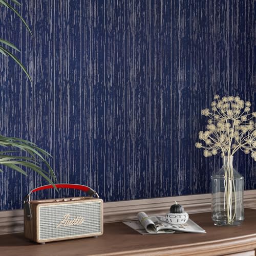 CRE8TIVE Wide Dark Blue Grasscloth Peel and Stick Wallpaper for Bedroom Bathroom 24"x118" Textured Fabric Grass Cloth Wallpaper Removable Adhesive Blue Contact Paper for Walls Cabinets Countertops - color: Dark Blue, size: 24" x 118"