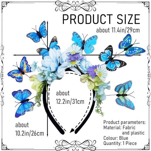 Butterfly Flower Crown Headband, Flower Headbands Floral Hair Bands, Fashion Accessories for Women Photo Props