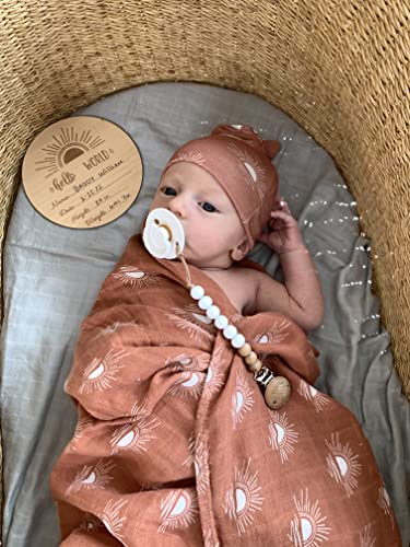 Miaoberry 100% Organic Cotton Baby Muslin Swaddle Blanket Set| Rust Boho Sunrays Sunset| Gender Neutral for Boys Girls|Hospital Newborn Receiving Blanket |Newborn Unisex - color: Sunset Rust