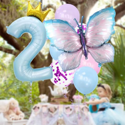 Giant Pale Blue 2 Number Crown Balloons 40 Inch Light Blue 2 Mylar Helium Large Crown Digital Balloon Baby Blue Birthday Numbers Balloons 2nd Birthday Kids Theme Party Decoration Supplies - color: Crown Pale Blue 2