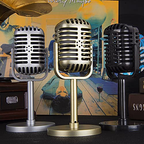 Facmogu 3 Pack Vintage Microphone Prop, Plastic Fake Microphone, Retro Microphones for Costume & Role Play, Antique Mic Stage Table Decor Party Favors - color: Black & Gold & Silver