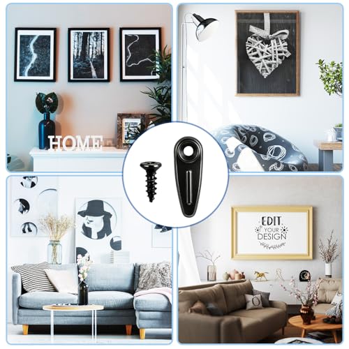 Picture Frame Backing Clips with Screws,100 Sets Black Durable Plastic Turn Button Backing Fasteners for Canvas Art,Shadow Box,Hanging Photos,Pictures Framing Supplies (A-Black)