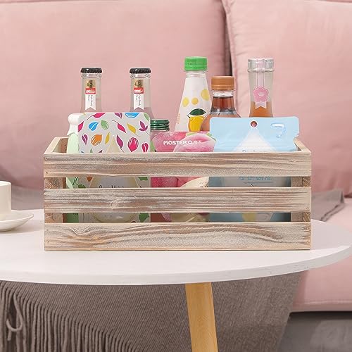 Large Size Wood Crates for Storage, Decorative Vintage Walnut Wooden Boxes for Display, Handmade Solid Wood Set of 3 Rustic Crates (Walnut) - color: walnut