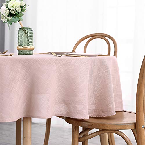 maxmill Lux Faux Linen Tablecloth with Slubby Yarn Textured Weaves Wrinkle Resistant Anti-Shrink Soft Table Cloth for Kitchen Dining Restaurant Tabletop for Event Holiday Dinner Round 70 Inch Blush - color: Lux Blush, size: 70" (Round)