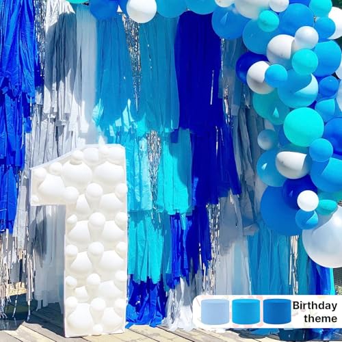PartyWoo Light Blue Crepe Paper Streamers 4pcs 328ft Pack of Slate Blue Beige White Green Crepe Paper Streamers for Birthday Gender Reveal Baby Shower Mermaid Under The Sea Party Decorations - color: Blue-9679